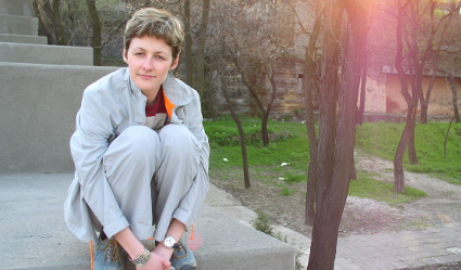 Elena Vaytsel on the Potemkin stairs in Odessa Ukraine photo elenameg.com