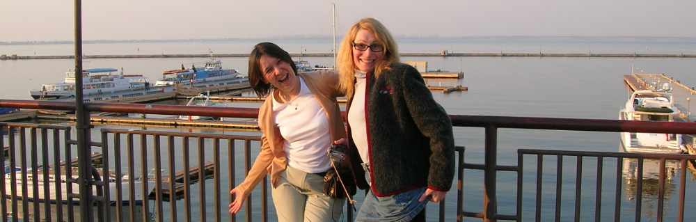 Tanya and Meg hamming it up on Odesa's waterfront photo elenameg.com