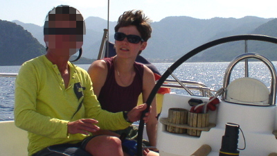 Elena Vaytsel with her sailing instructor photo elenameg.com