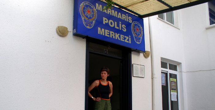 Elena Vaytsel at the Marmaris police station photo elenameg.com