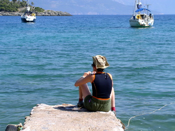 Elena Vaytsel in Turkiye watching sailboats photo elenameg.com