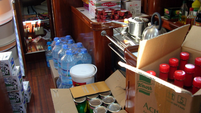 Boxes of provisions await stowage aboard Boadicea photo elenameg.com