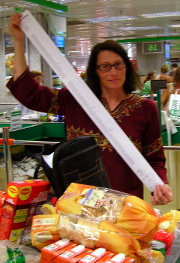 Meg Aitken with a big grocery bill photo elenameg.com