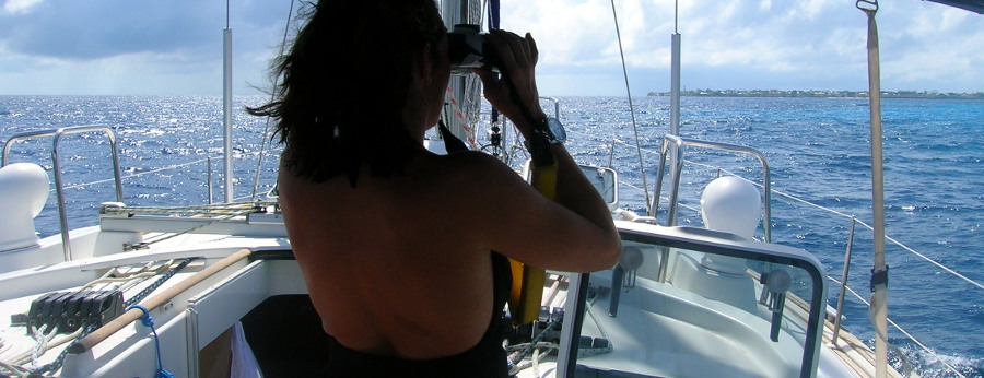 Meg Aitken gazes upon Barbados with binoculars photo elenameg.com
